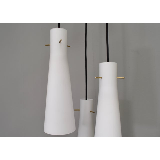 Metal Pendant Light with Opaline Glass Shades and Brass from Stilnovo, Italy, 1950s For Sale - Image 7 of 14