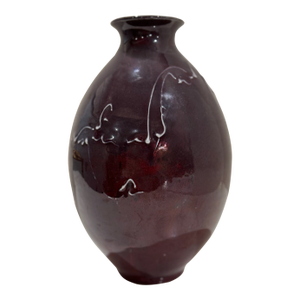 Mid 20th Century Hand-Thrown Studio Pottery Vase – Deep Oxblood Glaze With Dripped White Slip Decoration, Signed