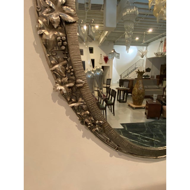Metal French Art Deco Oval Nickel Beveled Mirror For Sale - Image 7 of 8