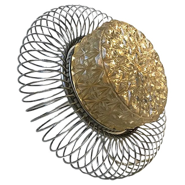 Sculptural Scandinavian Wall Sconce in Chrome & Pressed Glass, 1970s For Sale