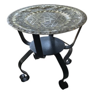 Moroccan Brass Table on Black Iron Stand For Sale
