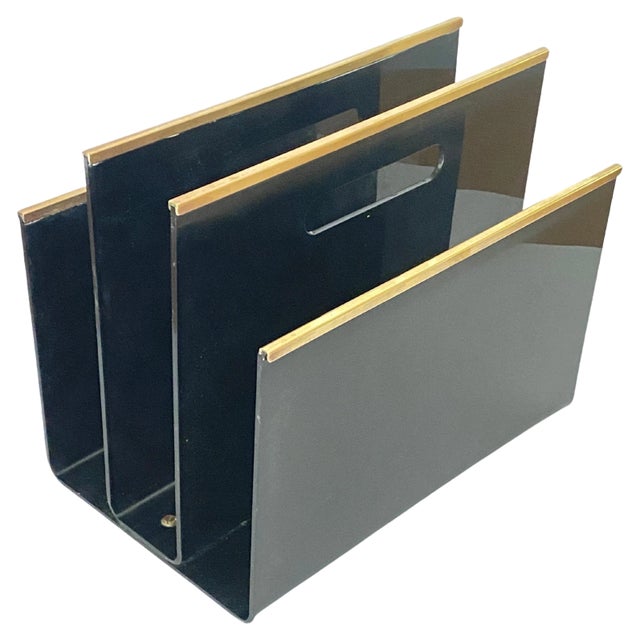 Acrylic Glass and Brass Magazines Stands, France, 1970s For Sale