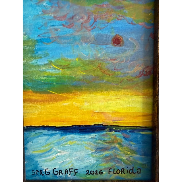 2020s Original Serg Graff Ocean Sunset Acrylic Painting Framed Small Seascape Art For Sale - Image 5 of 8