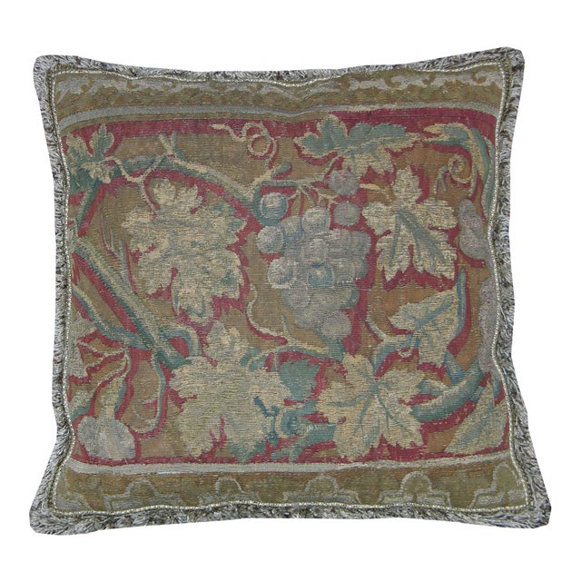 17th Century Antique Brussels Tapestry Pillow For Sale