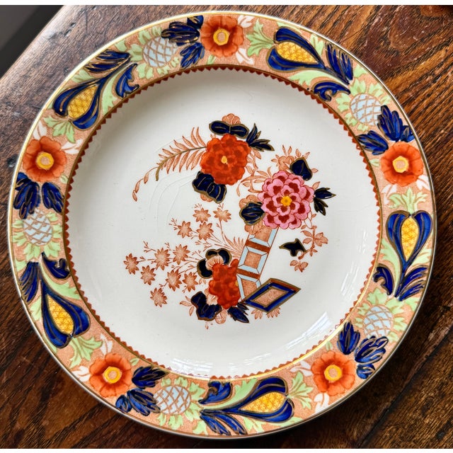Antique White 19th C. Chinoiserie English Wood & Sons Imari Dessert Plates, Set of 8 For Sale - Image 8 of 10
