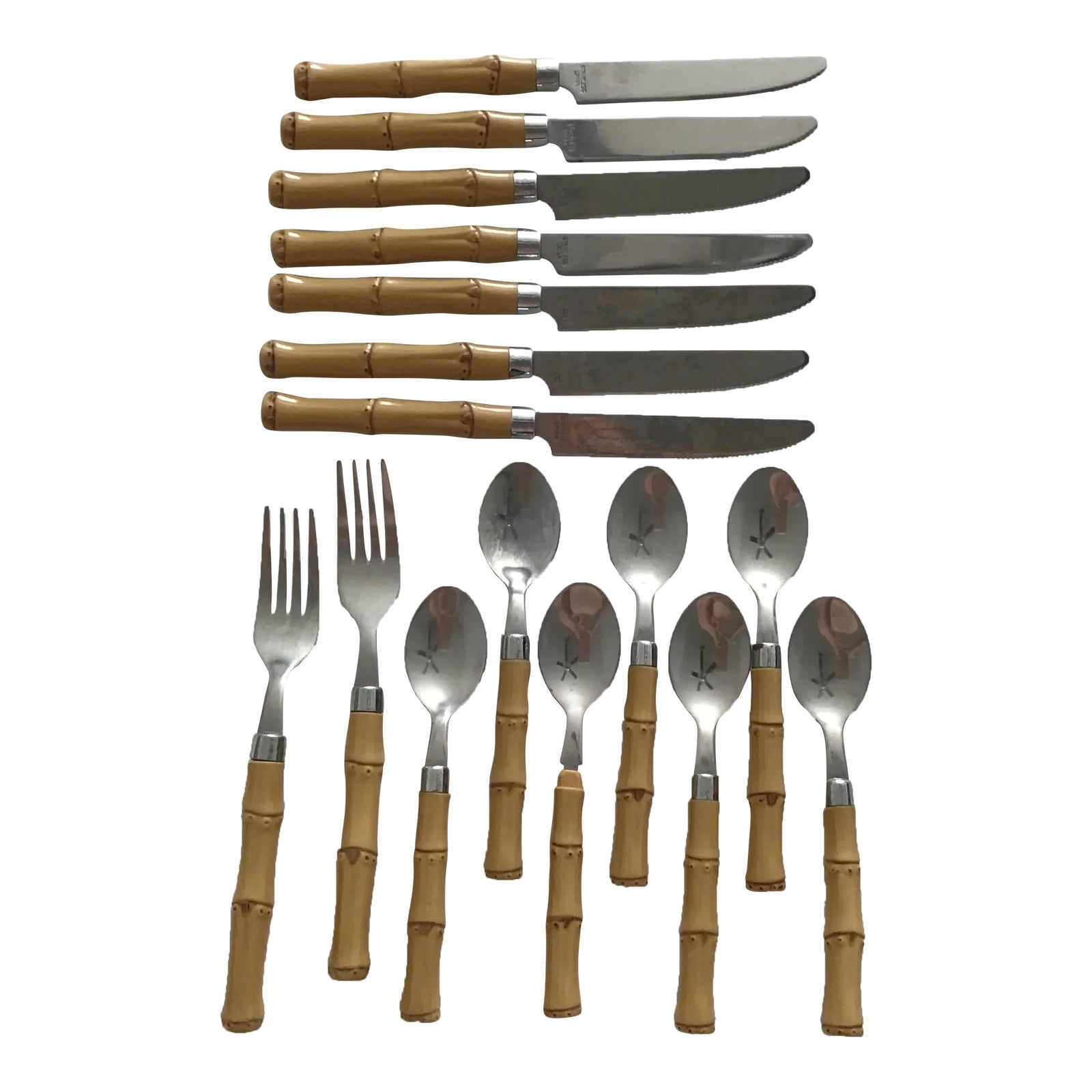 Bamboo Vintage Tableware Bamboo Handle Stainless Flatware Set of 16 ...