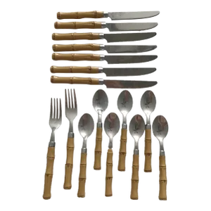 Bamboo Vintage Tableware Bamboo Handle Stainless Flatware Set of 16 Pieces