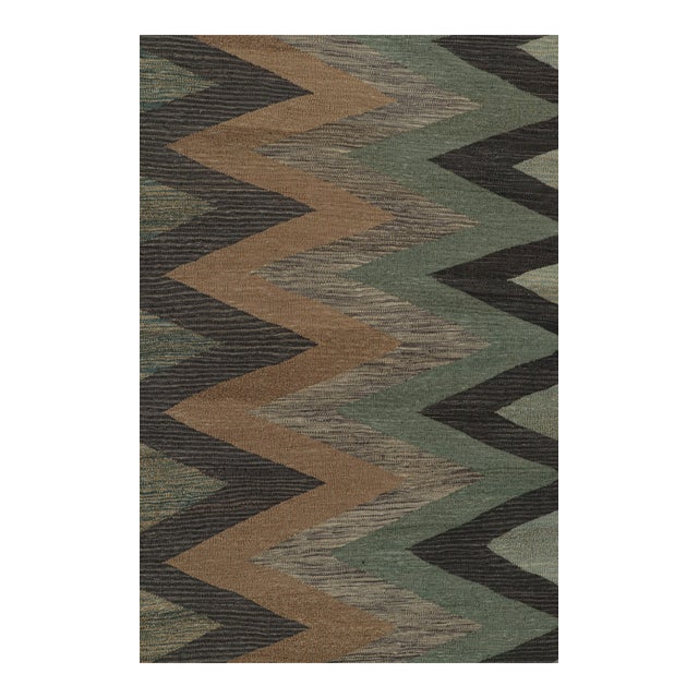 Persian Vintage Persian Kilim in Brown and Teal Chevron Patterns by Rug & Kilim For Sale - Image 3 of 7