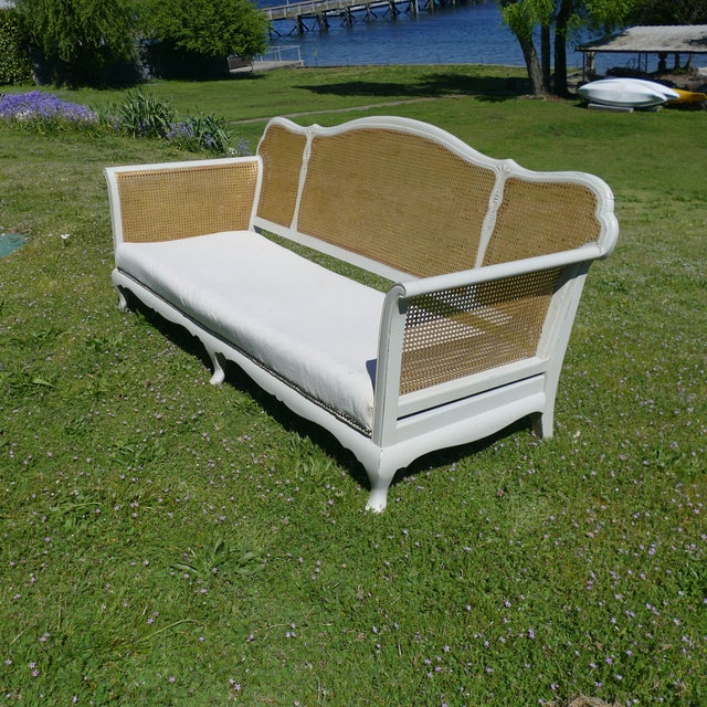 Mid 20th Century French Provincial Style Painted Cane Settee Sofa For Sale - Image 11 of 17