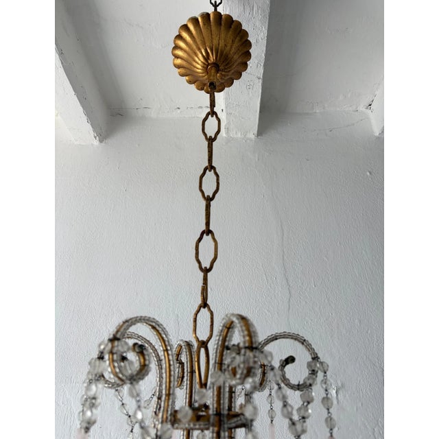 Glass French Pink Opaline Murano Drops Rock Crystal Swags Chandelier, Circa 1920French Pink Opaline Murano Drops Rock Crystal Swags Chandelier, Circa 1920 For Sale - Image 7 of 13
