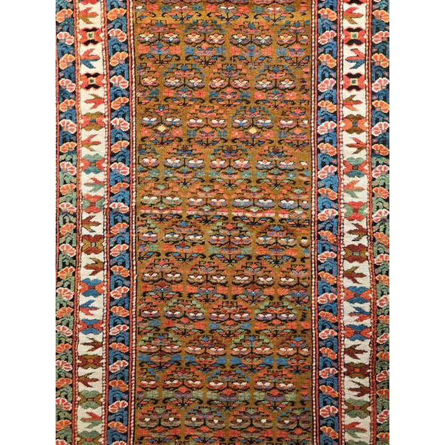 Vintage Persian Kurdish Camelhair Runner Rug, Hand-KnottedWool, Allover Pattern, 4x14, Camelhair & Ivory For Sale - Image 9 of 12
