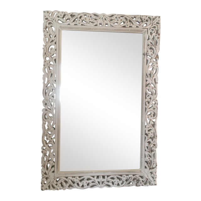 White Washed Carved Wood Mirror Chairish
