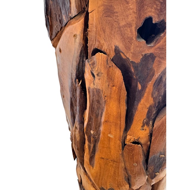 Late 20th Century Monumental Teak Root Floor Lamp With Burmese Silk Shade For Sale - Image 10 of 17
