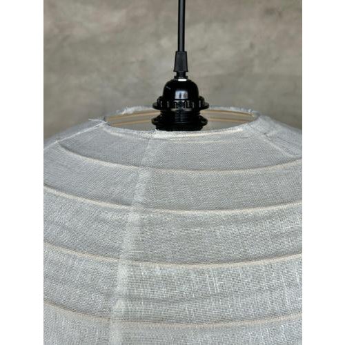 Large Japanese-Style Rattan and Natural Linen Pendant Light in the Shape of a Lantern For Sale - Image 17 of 18