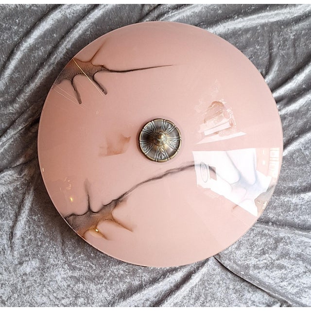 Goldenrod Vintage Ceiling Lamp with Patinated Metal Mounting and Pink Marbled Glass Shade by Honsel, 1990s For Sale - Image 8 of 11
