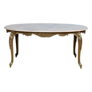 Mid-20th Century Louis XV Style Coffee Table in Marble and Brass, 1950s For Sale