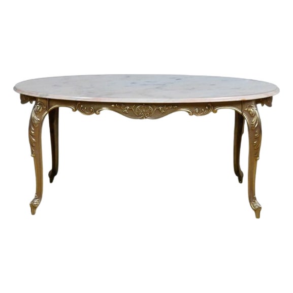 Mid-20th Century Louis XV Style Coffee Table in Marble and Brass, 1950s For Sale