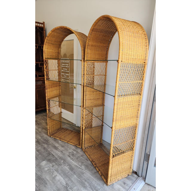 Mid 20th Century Vintage Wicker Etageres in the Manner of Danny Ho Fong for Tropi-Cal - A Pair For Sale - Image 5 of 13