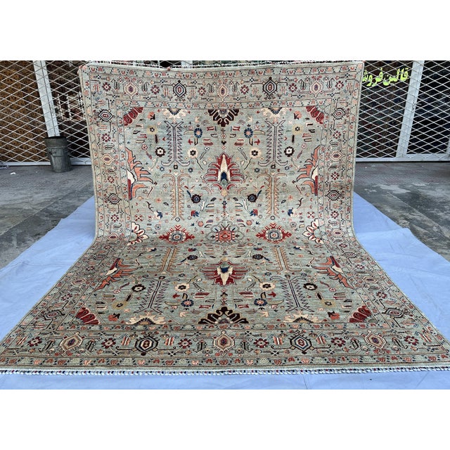 2000 - 2009 Hand-Knotted Afghan Serapi Heriz Style Wool Area Rug - 7'11" X 10'0" For Sale - Image 5 of 14