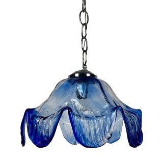 Mid-Century Blue Murano Glass Pendant Lamp in the style of Mazzega, Italy, 1970s For Sale