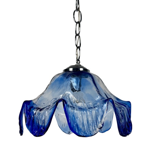 Mid-Century Blue Murano Glass Pendant Lamp in the style of Mazzega, Italy, 1970s For Sale