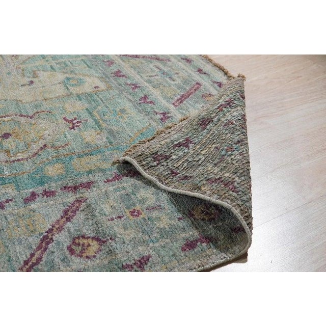 2020s 10x14 Green Hand-Knotted Silk Faded Turquoise Medallions Tribal Carpet Rug For Sale - Image 5 of 8