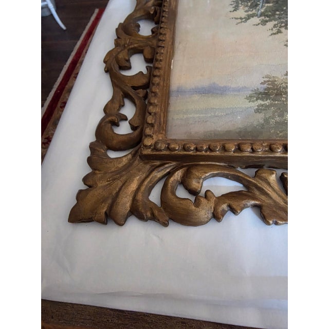 Gold Vintage Italian Watercolor in Antique Giltwood Frame For Sale - Image 8 of 10