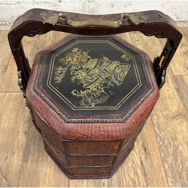 Vintage Chinese Tiered Wicker Wedding Basket Betrothal Basket For Sale In Kansas City - Image 6 of 13