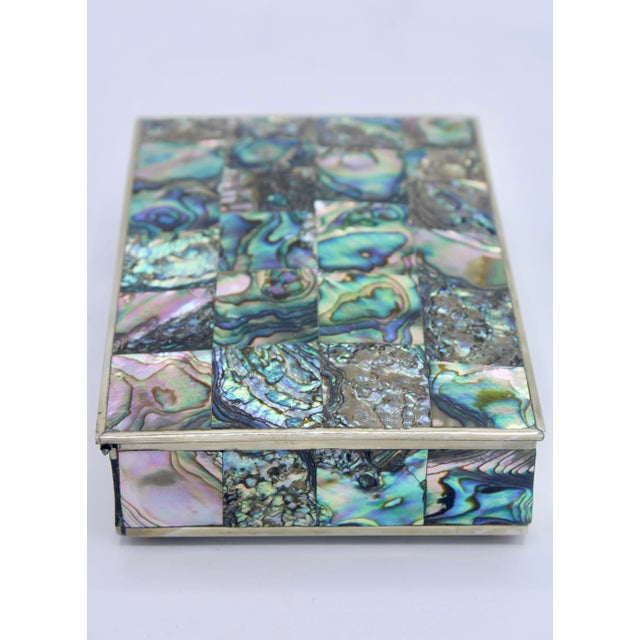 Large Vintage Tessellated Abalone Shell Footed Box For Sale - Image 11 of 12