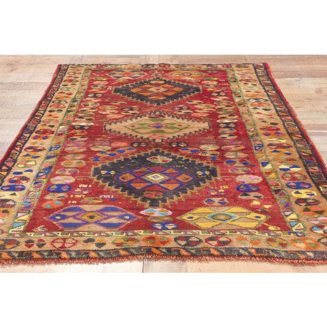 Red Mid 20th Century Vintage Persian Shiraz Rug - 03'05 X 04'11 For Sale - Image 8 of 9