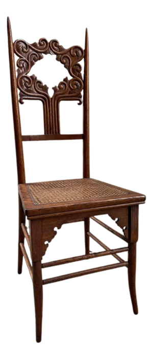 19th Century Eastlake Style Carved Walnut Side Chair With Cane Seat