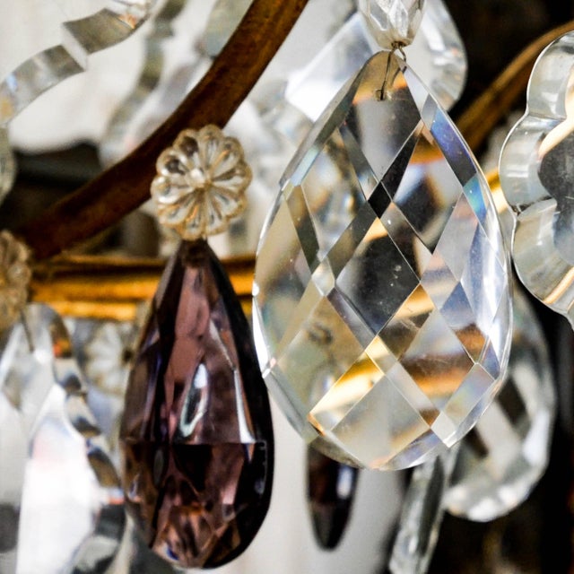 Large Louis XV Style Cage Chandelier with Crystal Pendants and Amethyst Drops, 1950 For Sale - Image 14 of 18