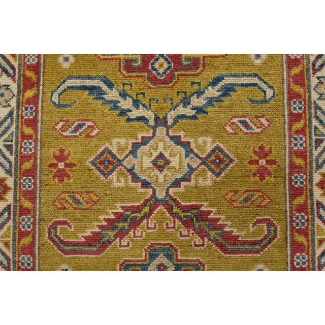 Kazak Runner 2’8” X 9’8” Green Wool Tribal Hand-Knotted Oriental Rug For Sale - Image 10 of 14