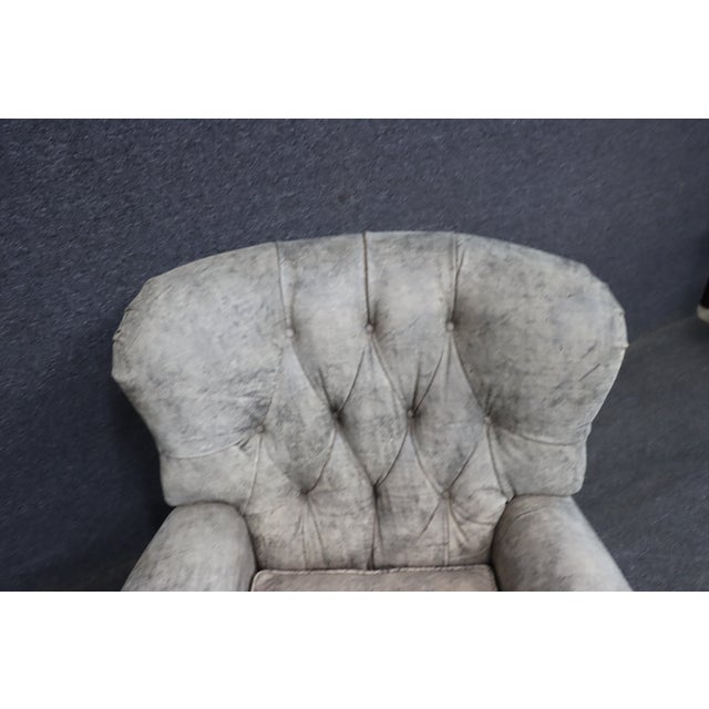 Animal Skin Pair of Leathercraft Inc. Distressed Gray Tufted Leather Recliner Club Chairs For Sale - Image 7 of 18
