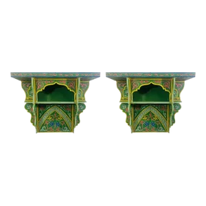 Vintage Green Moroccan Boho Chic Spice Shelf or Rack, a Pair