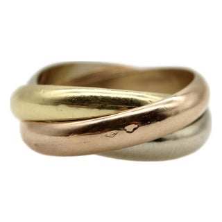 Vintage 18k Gold Cartier Tri-Color Trinity Ring, Size 6.5 For Sale