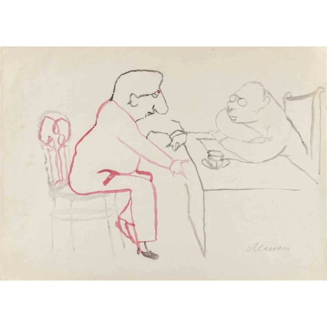 Mino Maccari, The Painter Giorgio De Chirico, Watercolor, 1950s For Sale