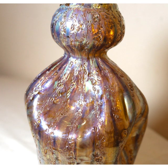 Pink Vintage Dugan Frit Hand Blown Iridescent Art Studio Glass Textured Dimple Vase For Sale - Image 8 of 10