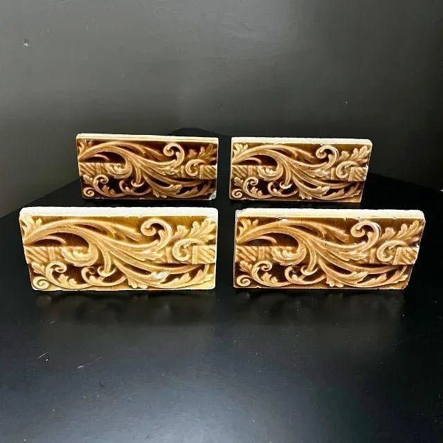 Late 1880s Victorian Border Tiles by Trent, Tobacco Glaze, Set of Four For Sale - Image 11 of 11