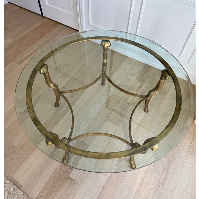 1970s Marge Carson 5-Legged Gilded Metal Cocktail Table With Original 1/2" Beveled Glass For Sale In Chicago - Image 6 of 10