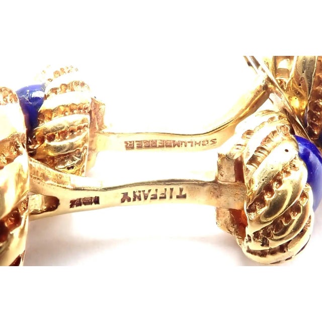 Metal Late 20th Century Tiffany & Co. Jean Schlumberger Lapis Lazuli Yellow Gold Cufflinks, Pair For Sale - Image 7 of 8