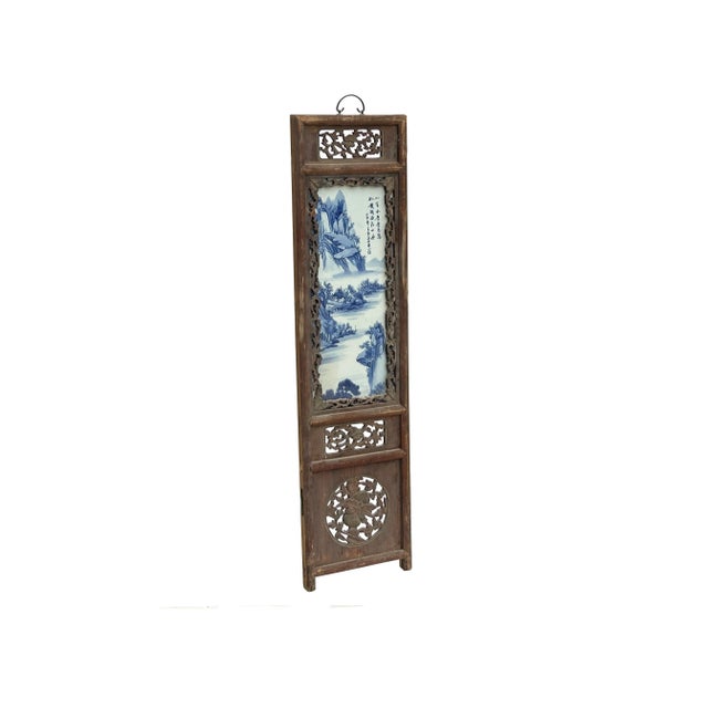 Vintage Rustic Blue White Scenery Porcelain Painting Wall Panel For Sale - Image 4 of 8