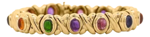 1990s 18k Gold Multi Color Gemstone Vintage Estate X Bezel Bracelet