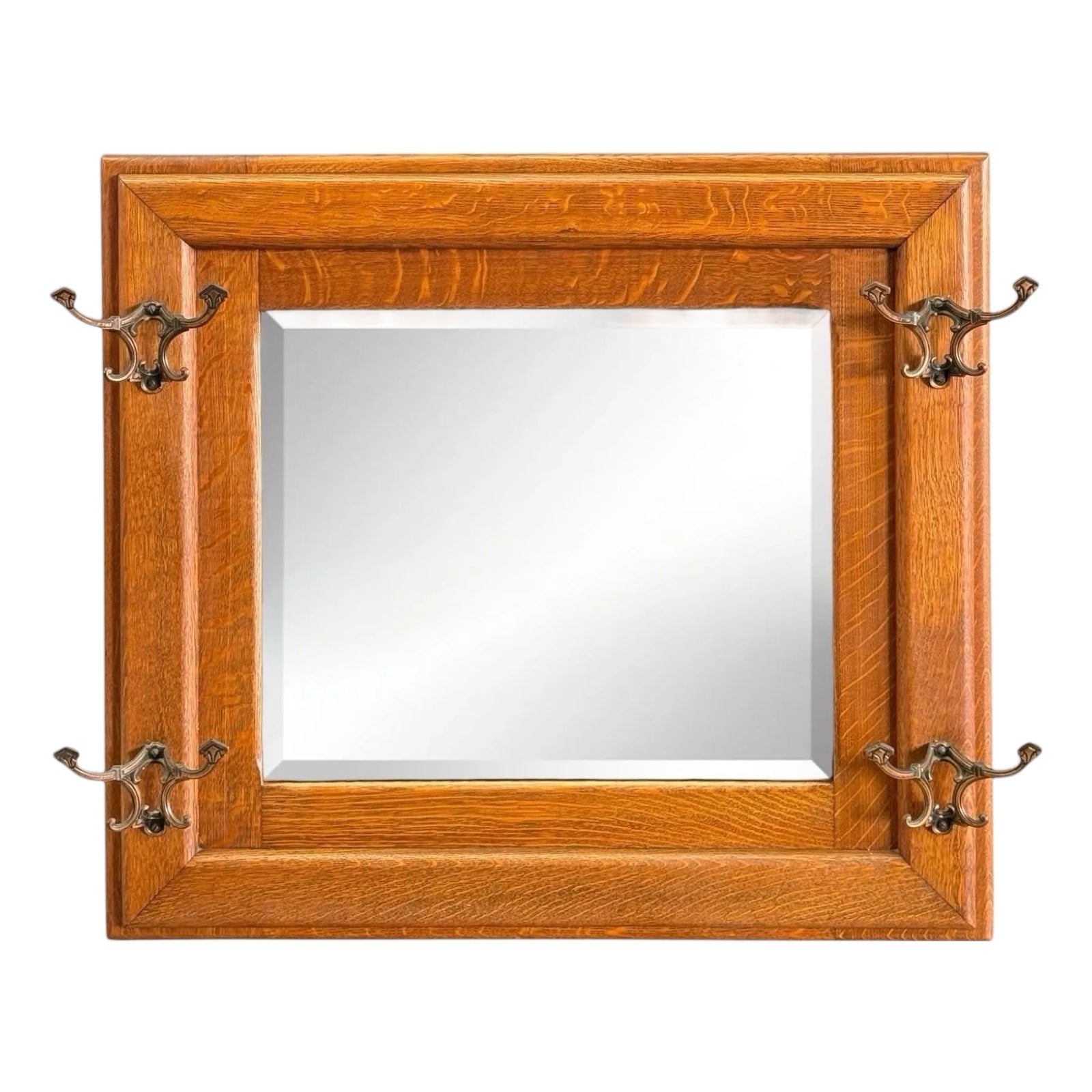 Early 20th Century Arts and Crafts Oak Hall Mirror/Hat Rack | Chairish