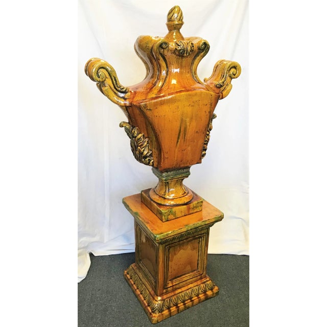 Italian Ceramic Large Lidded Urn on Pedestal For Sale - Image 12 of 12