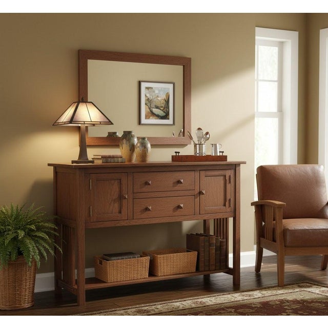 2020s Mission Solid Oak Buffet / Console Table - Walnut - 52" For Sale - Image 5 of 9