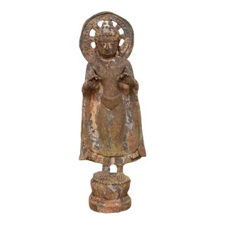 Antique Patinated Metal Buddha Figure For Sale