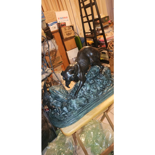 Realism 1960s Hunting Dog Chasing Pheasant Bronze Dog Sculpture For Sale - Image 3 of 5