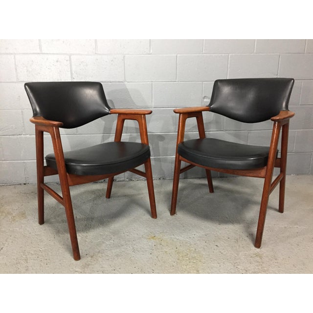 1960s Vintage Erik Kierkegaard Teak And Black Faux Leather Armchairs A Pair Chairish