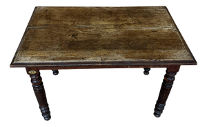 Bobbin Leg and Scrubbed Top Dining Table in Dark Oak, 1940s